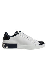 Dolce & Gabbana White Black Leather Portofino Sneakers Shoes - ACCEXO