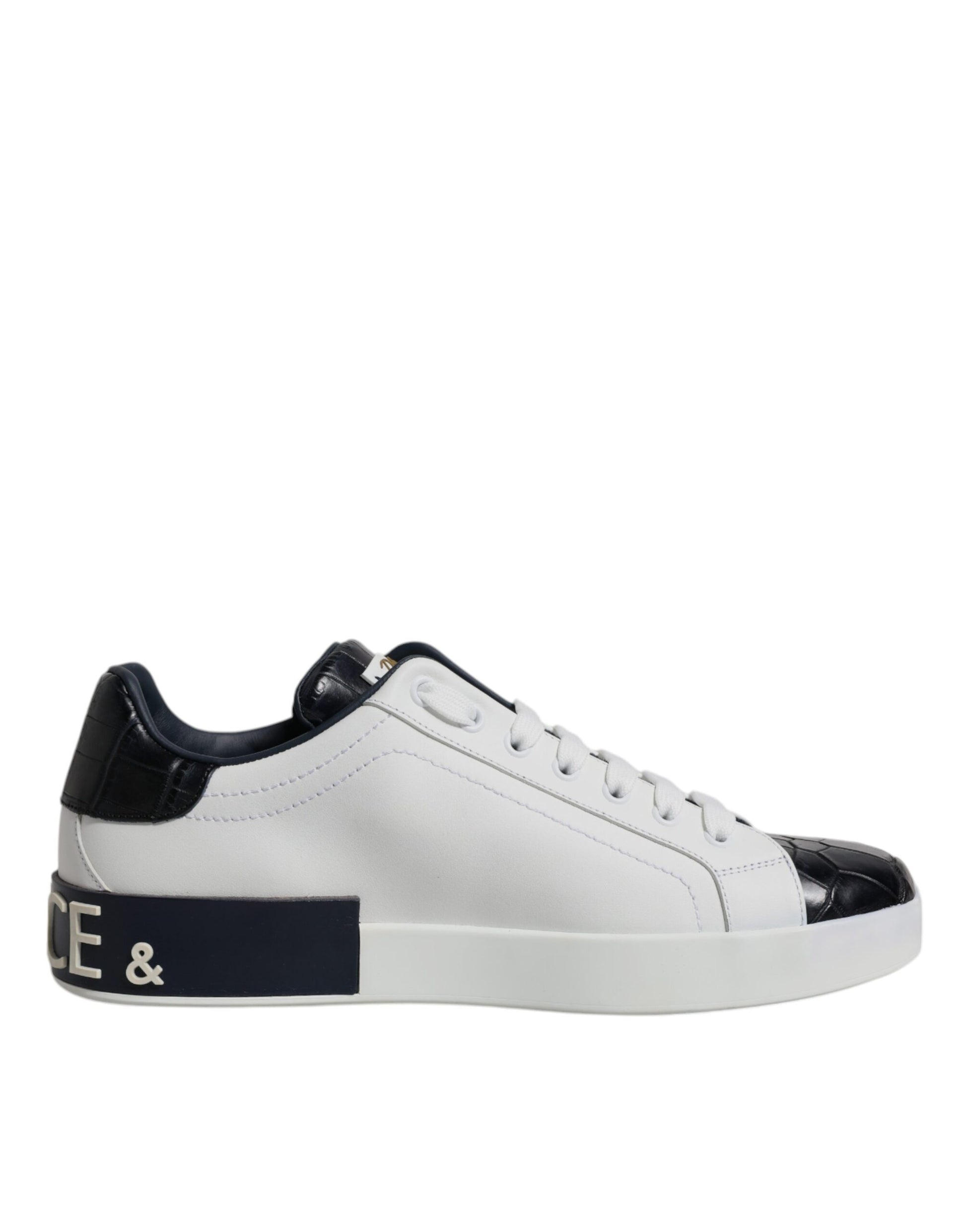 Dolce & Gabbana White Black Leather Portofino Sneakers Shoes - ACCEXO