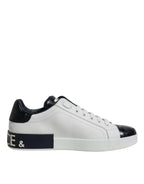 Dolce & Gabbana White Black Leather Portofino Sneakers Shoes - ACCEXO