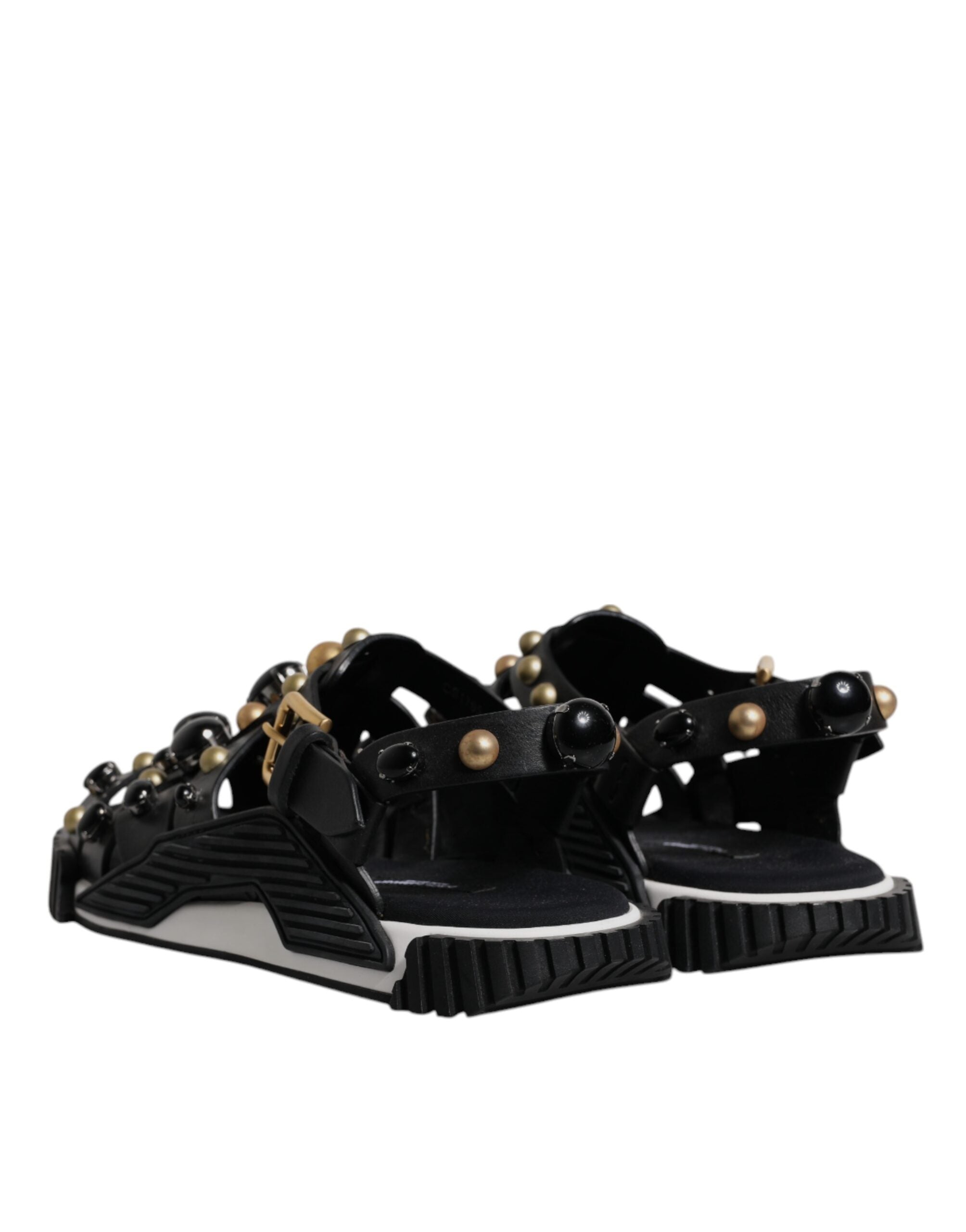 Dolce & Gabbana Black Leather Studded Slides Sandals Shoes - ACCEXO
