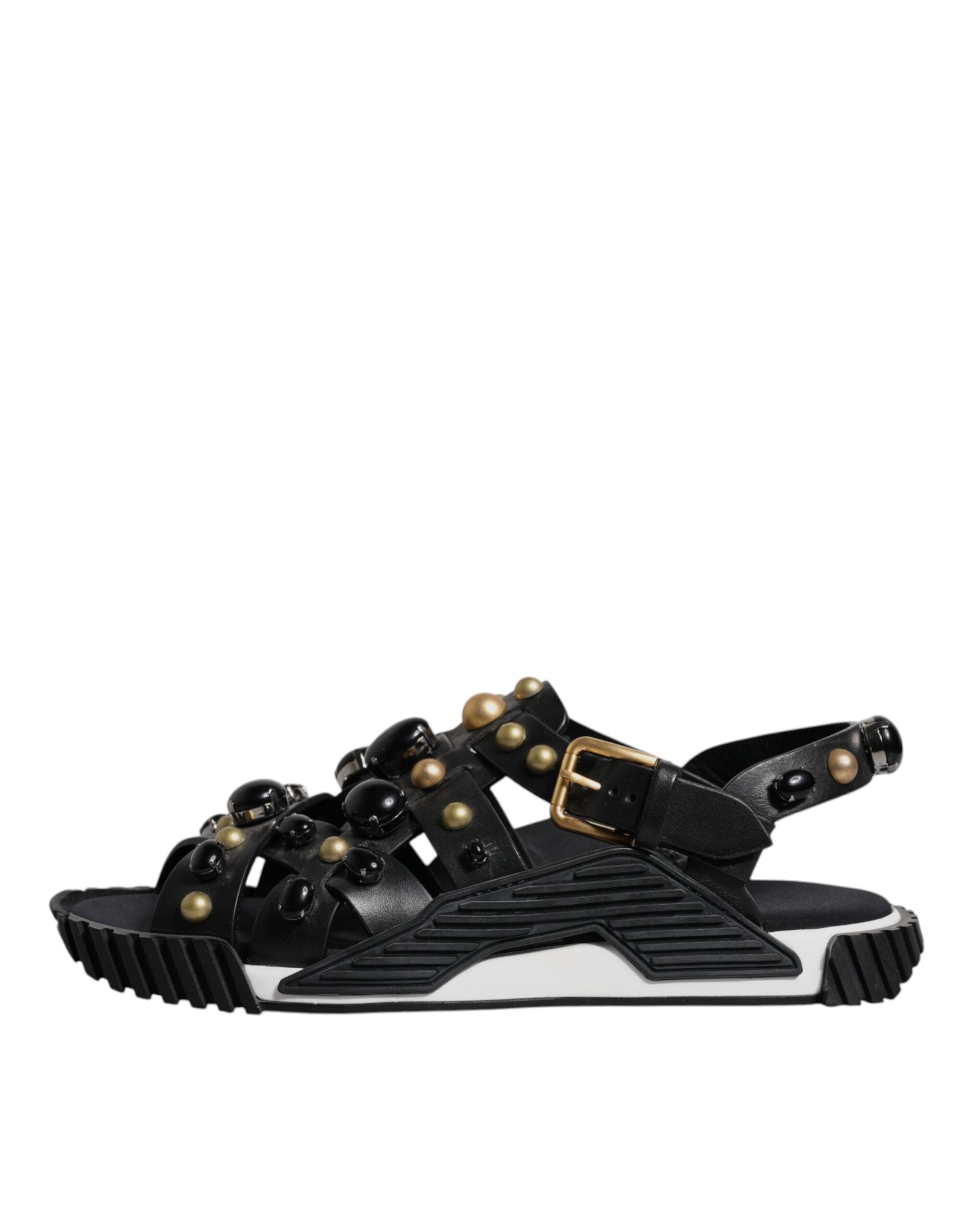 Dolce & Gabbana Black Leather Studded Slides Sandals Shoes - ACCEXO