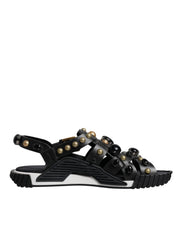 Dolce & Gabbana Black Leather Studded Slides Sandals Shoes - ACCEXO