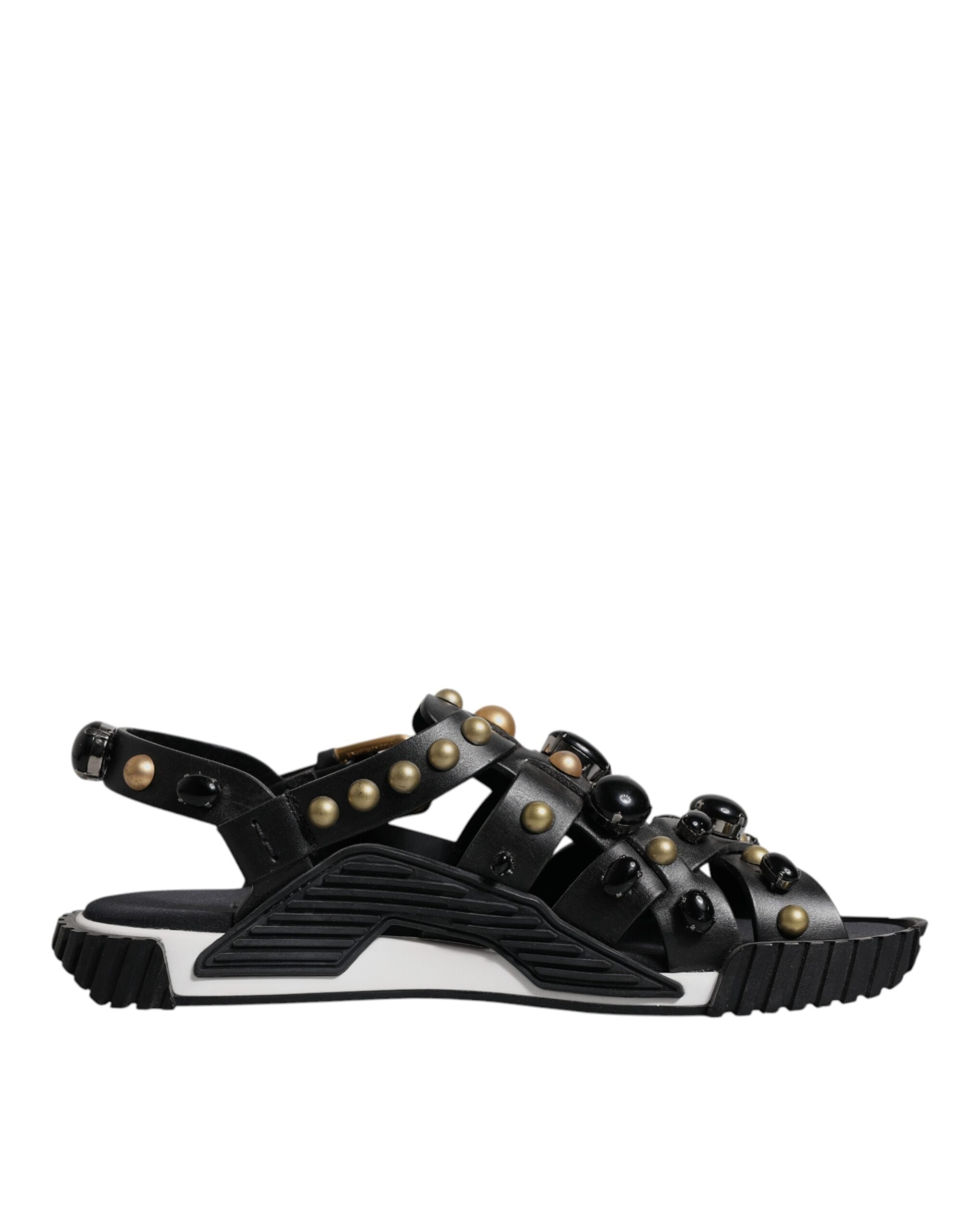 Dolce & Gabbana Black Leather Studded Slides Sandals Shoes - ACCEXO