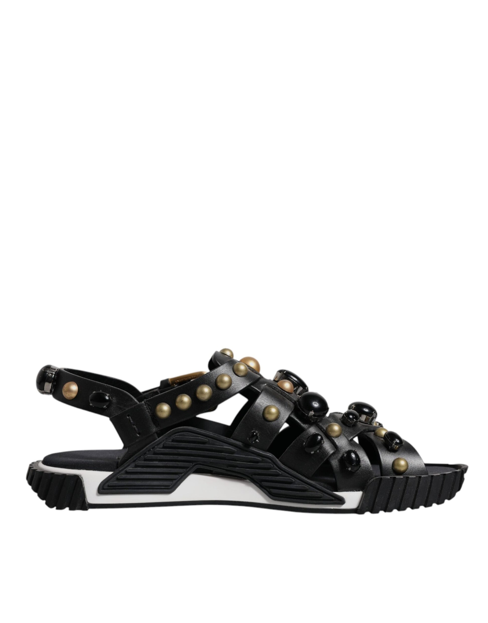 Dolce & Gabbana Black Leather Studded Slides Sandals Shoes - ACCEXO