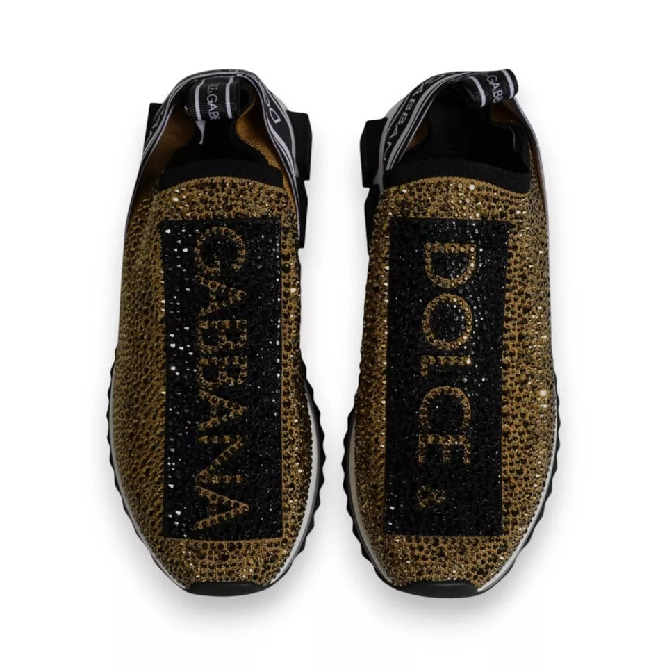 Dolce & Gabbana Gold Rhinestones Sorrento Sneakers Shoes - ACCEXO