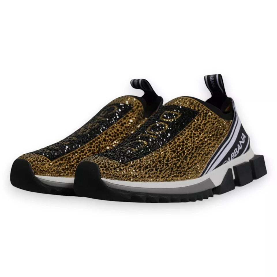 Dolce & Gabbana Gold Rhinestones Sorrento Sneakers Shoes - ACCEXO