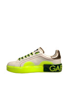 Dolce & Gabbana White Yellow Portofino Leather Sneakers Shoes - ACCEXO