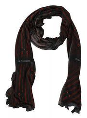 Costume National Black Red Viscose Foulard Branded Scarf - ACCEXO