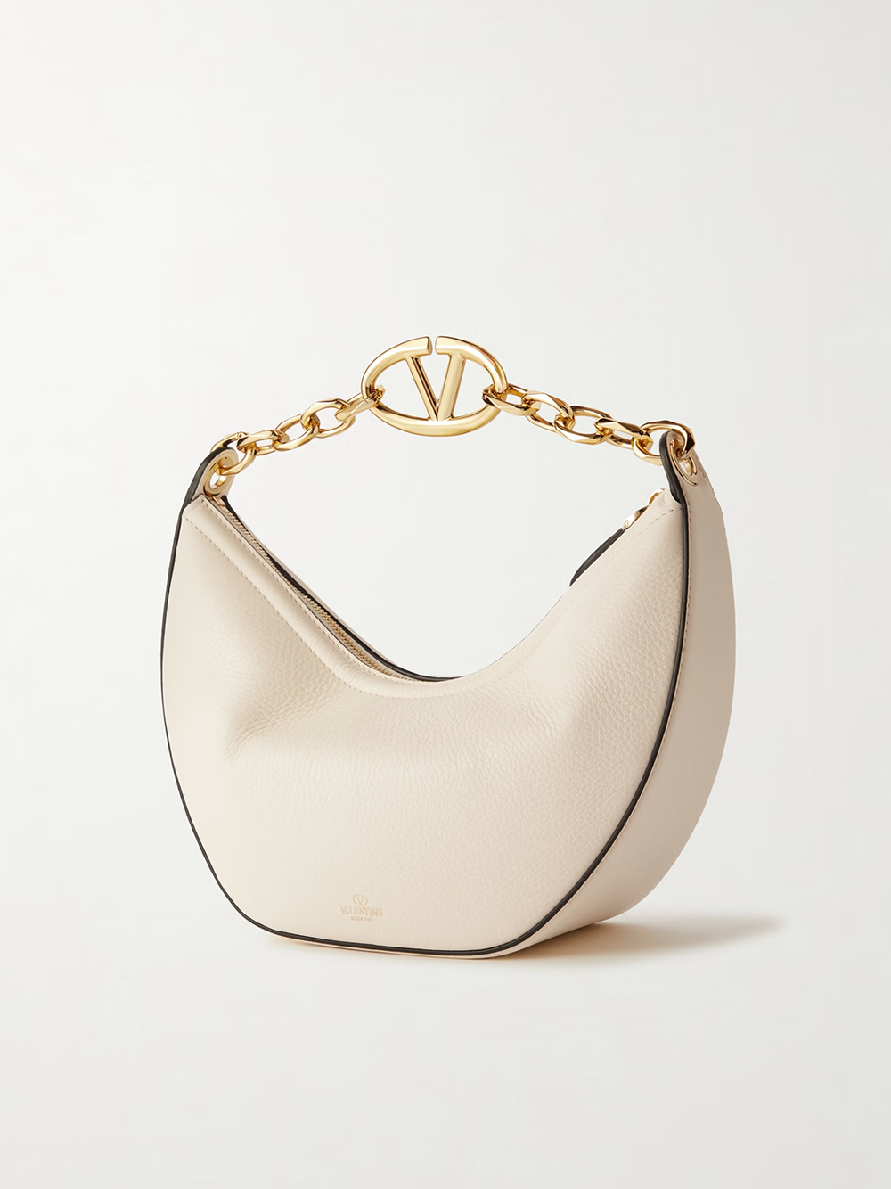 Valentino Garavani Ivory Leather Small Hobo Vlogo Shoulder Bag - ACCEXO