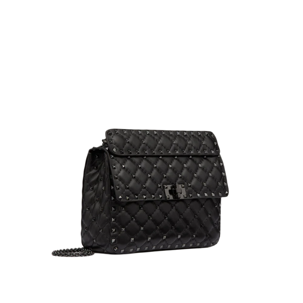 Valentino Garavani Black Nappa Leather Medium Rockstudt Spike Bag - ACCEXO