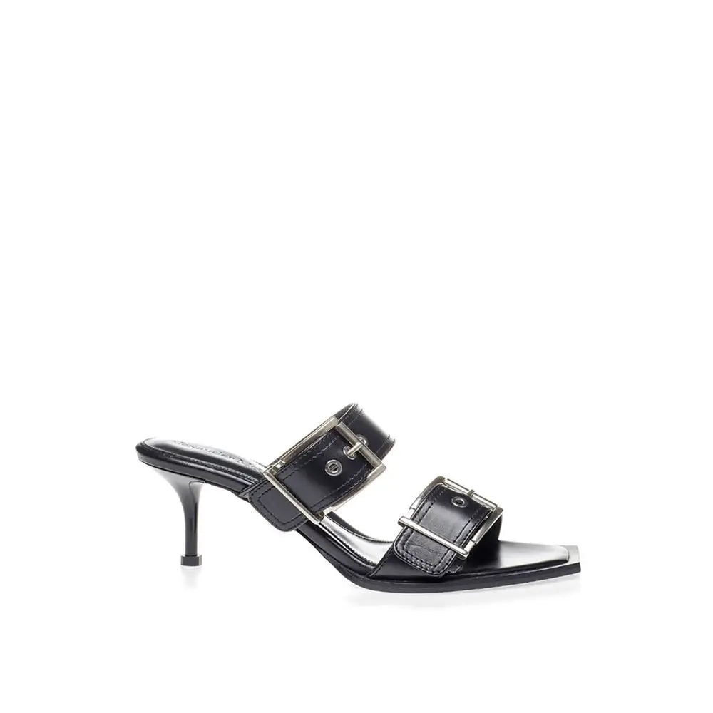 Alexander McQueen Elevate Your Steps in Timeless Black Leather Sandals - ACCEXO