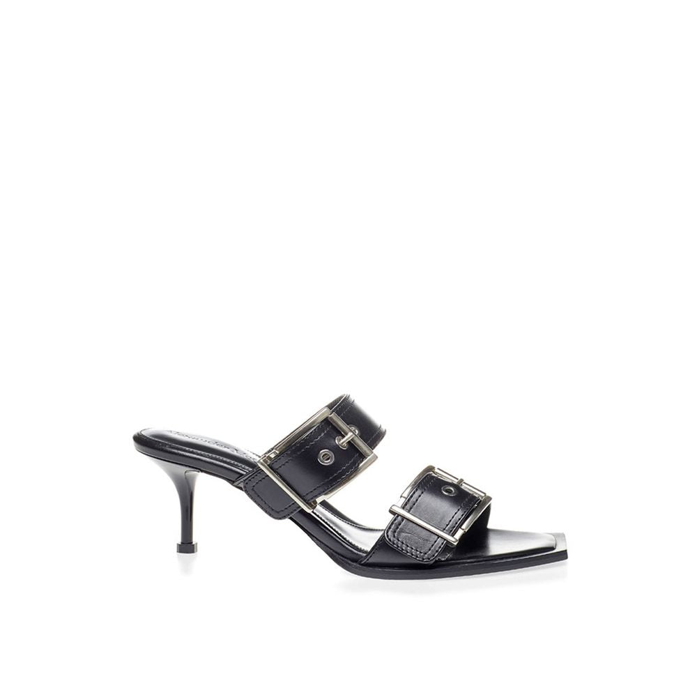 Alexander McQueen Elevate Your Steps in Timeless Black Leather Sandals - ACCEXO