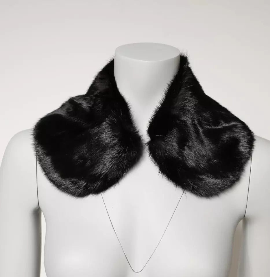 Dolce & Gabbana Black Fur Shawl Neck Wrap Cover Collar Scarf - ACCEXO