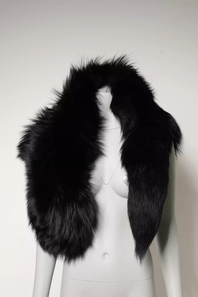 Dolce & Gabbana Black Fox Fur Neck Wrap Warmer Winter Scarf - ACCEXO