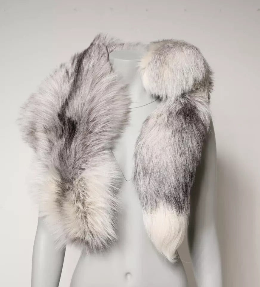 Dolce & Gabbana White Fox Fur Neck Wrap Warmer Winter Scarf - ACCEXO