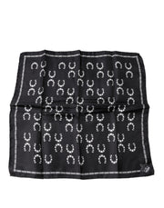 Dolce & Gabbana Black Horseshoe Silk Square Handkerchief Scarf for Men