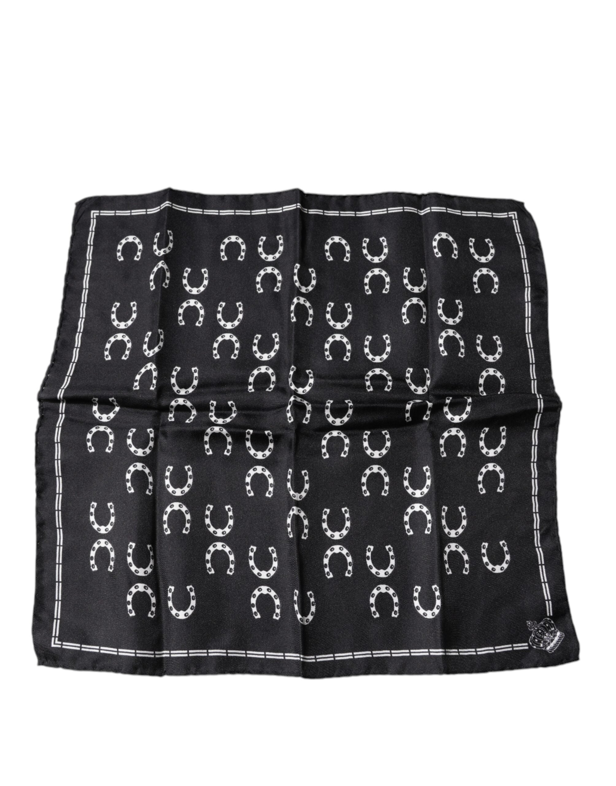 Dolce & Gabbana Black Horseshoe Silk Square Handkerchief Scarf for Men