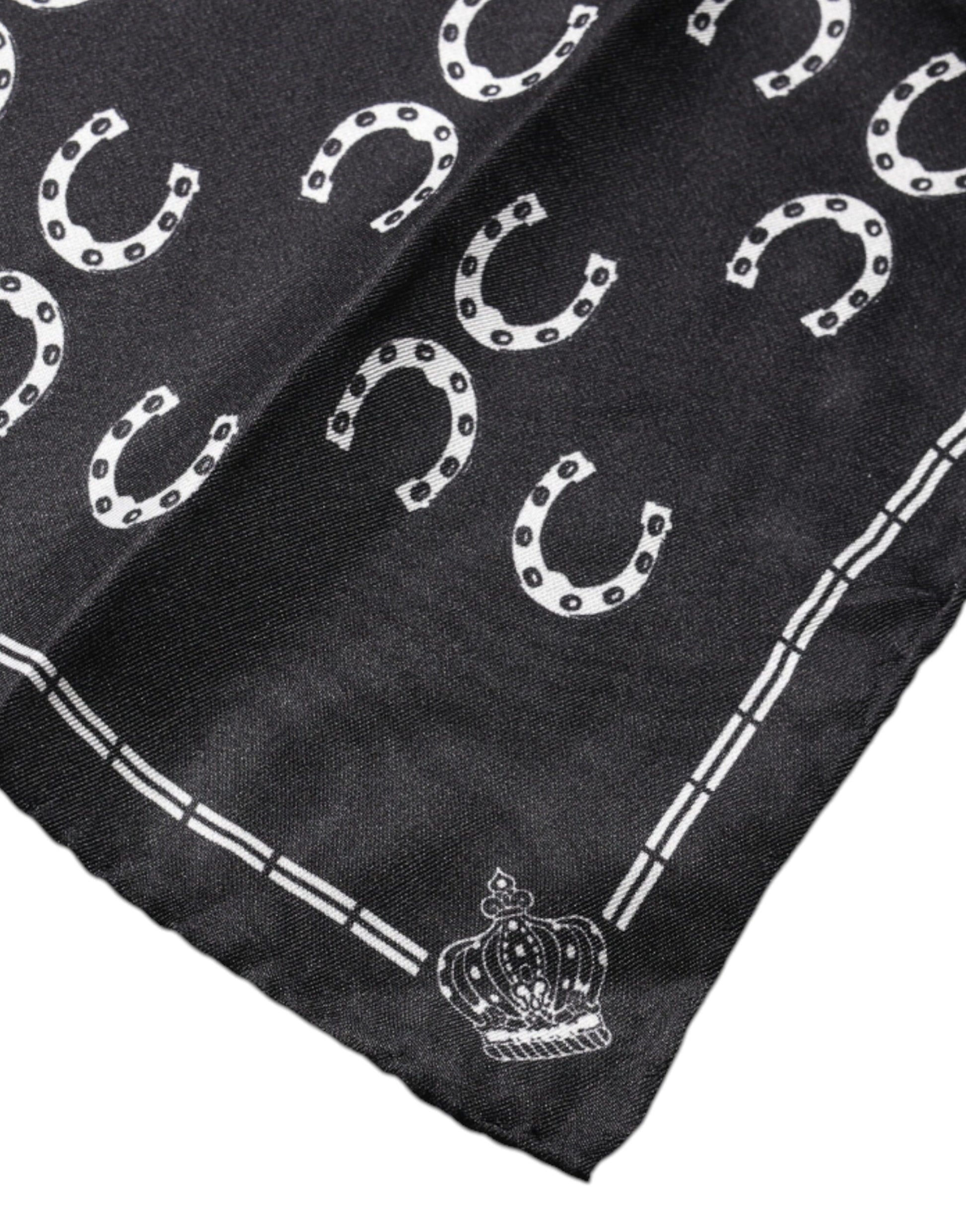 Dolce & Gabbana Black Horseshoe Silk Square Handkerchief Scarf - ACCEXO