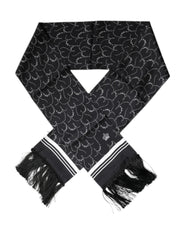 Dolce & Gabbana Black Patterned Skinny Fringes Shawl Scarf - ACCEXO