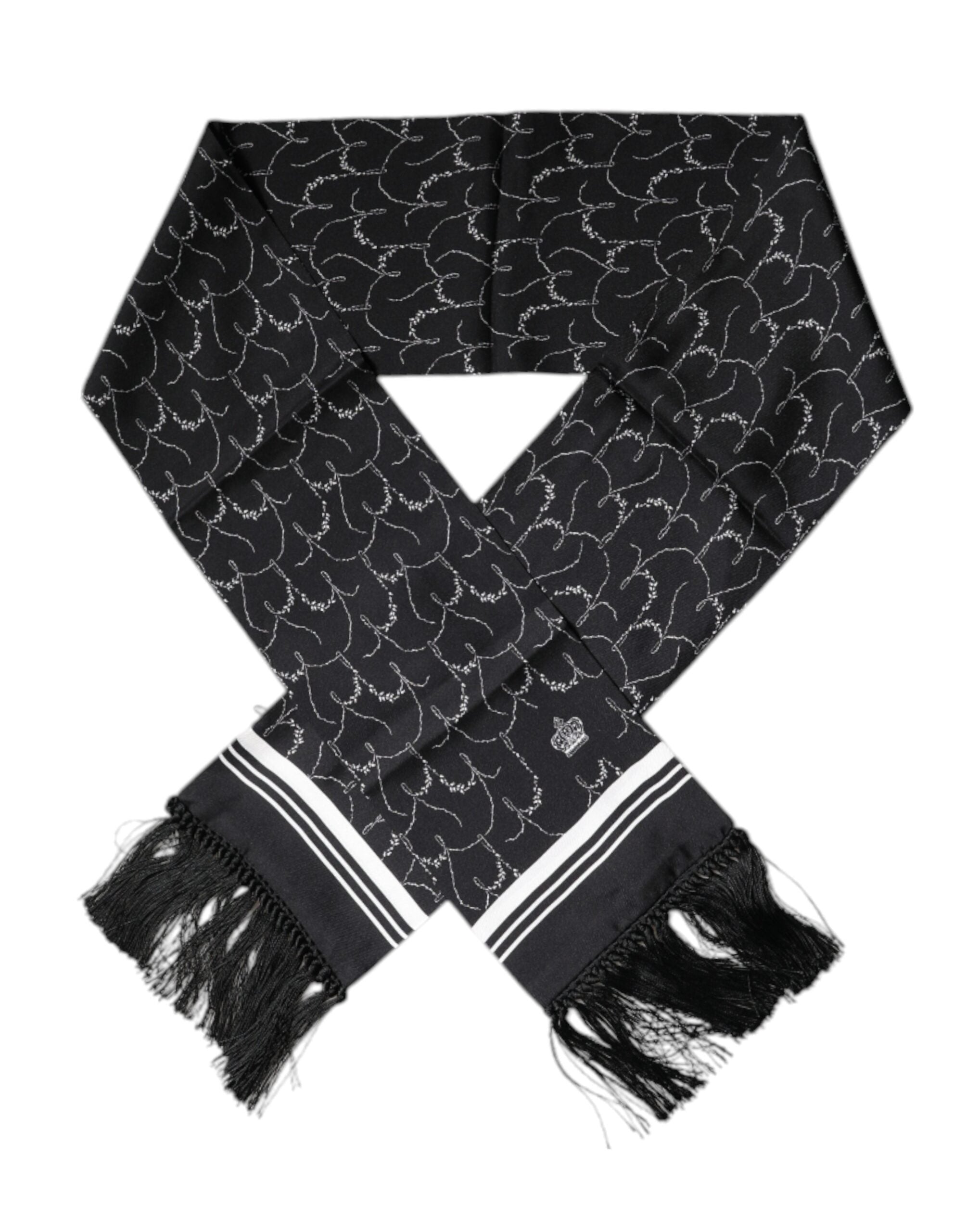 Dolce & Gabbana Black Patterned Skinny Fringes Shawl Scarf - ACCEXO