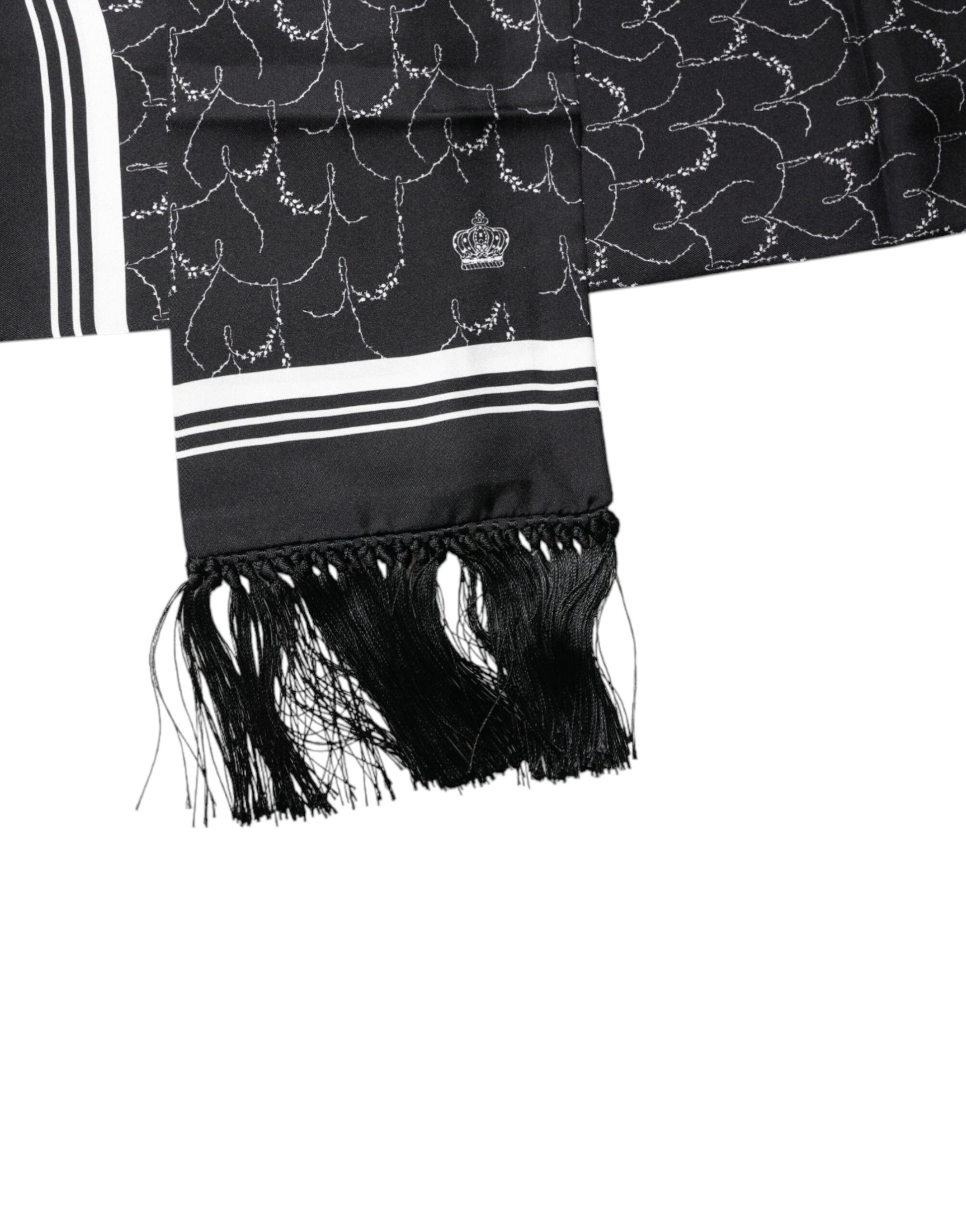 Dolce & Gabbana Black Patterned Skinny Fringes Shawl Scarf - ACCEXO