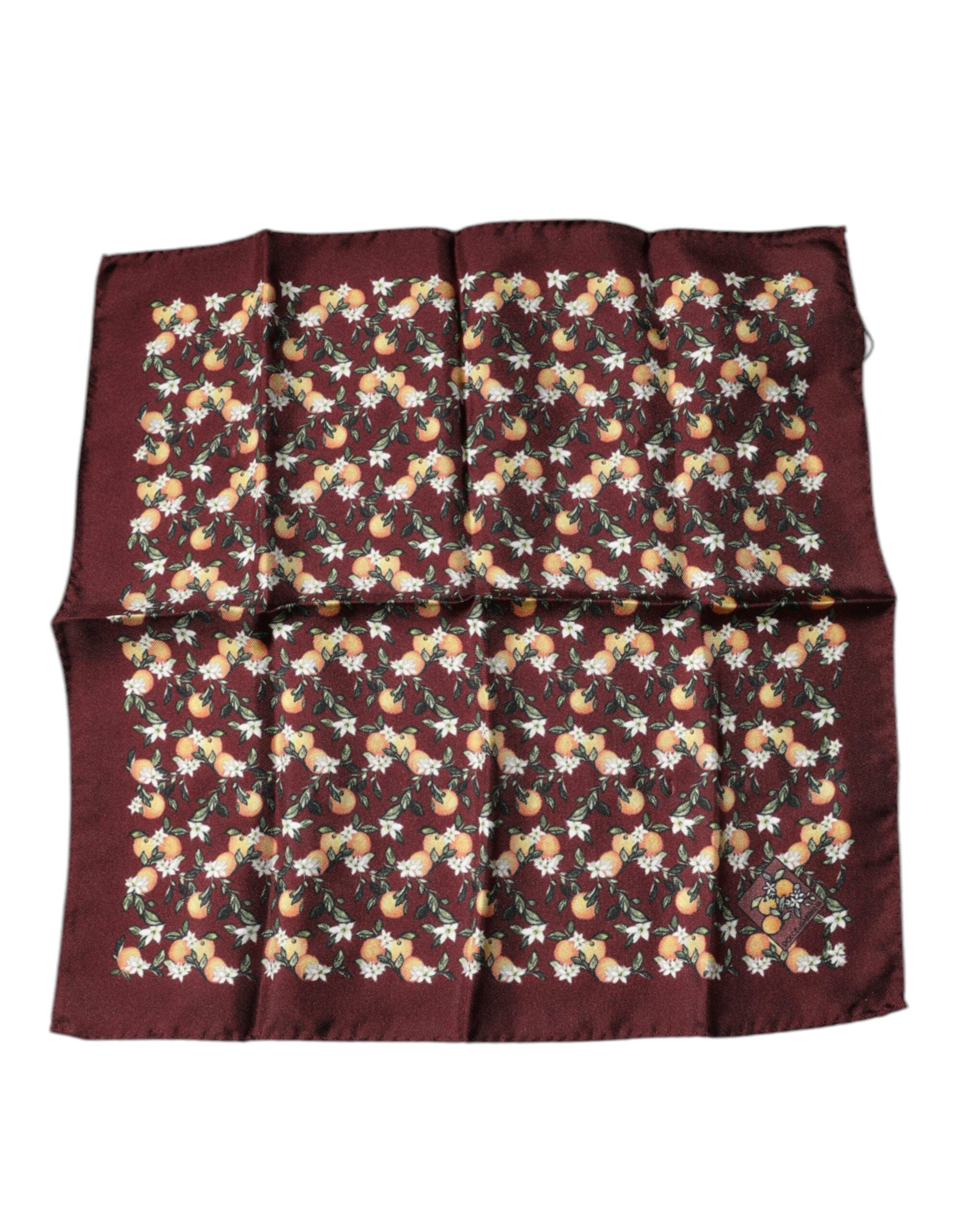 Dolce & Gabbana Maroon Oranges Silk Square Handkerchief Scarf - ACCEXO