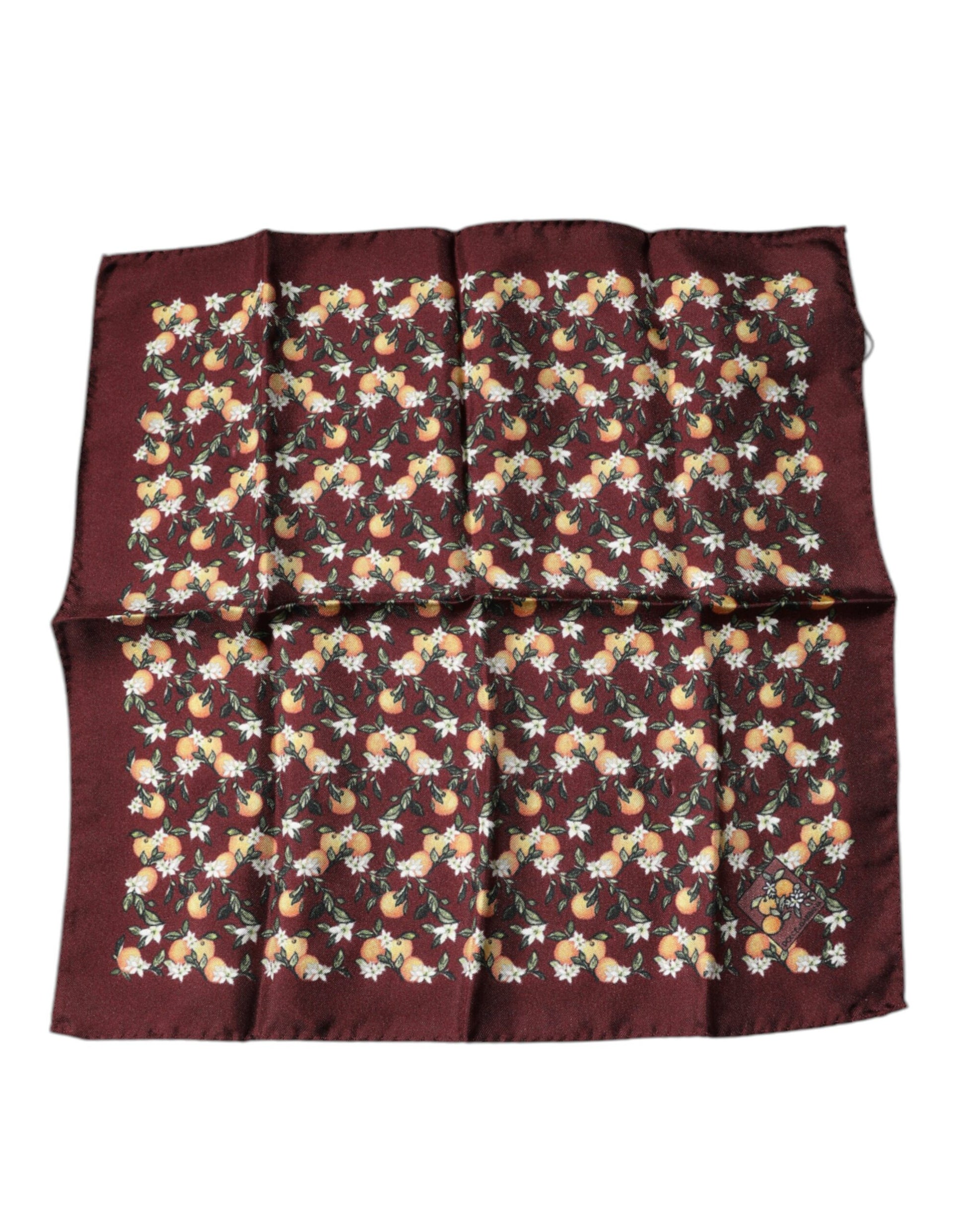 Dolce & Gabbana Maroon Oranges Silk Square Handkerchief Scarf - ACCEXO