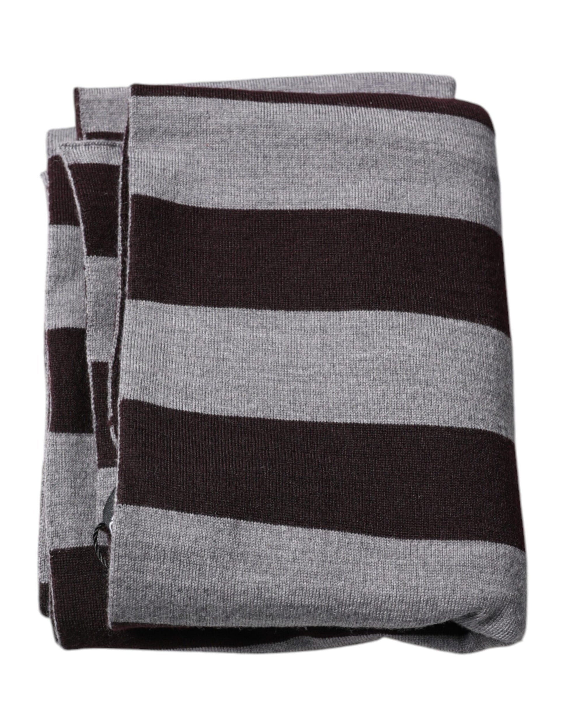 Dolce & Gabbana Black Gray Stripes Wool Neck Wrap Scarf - ACCEXO