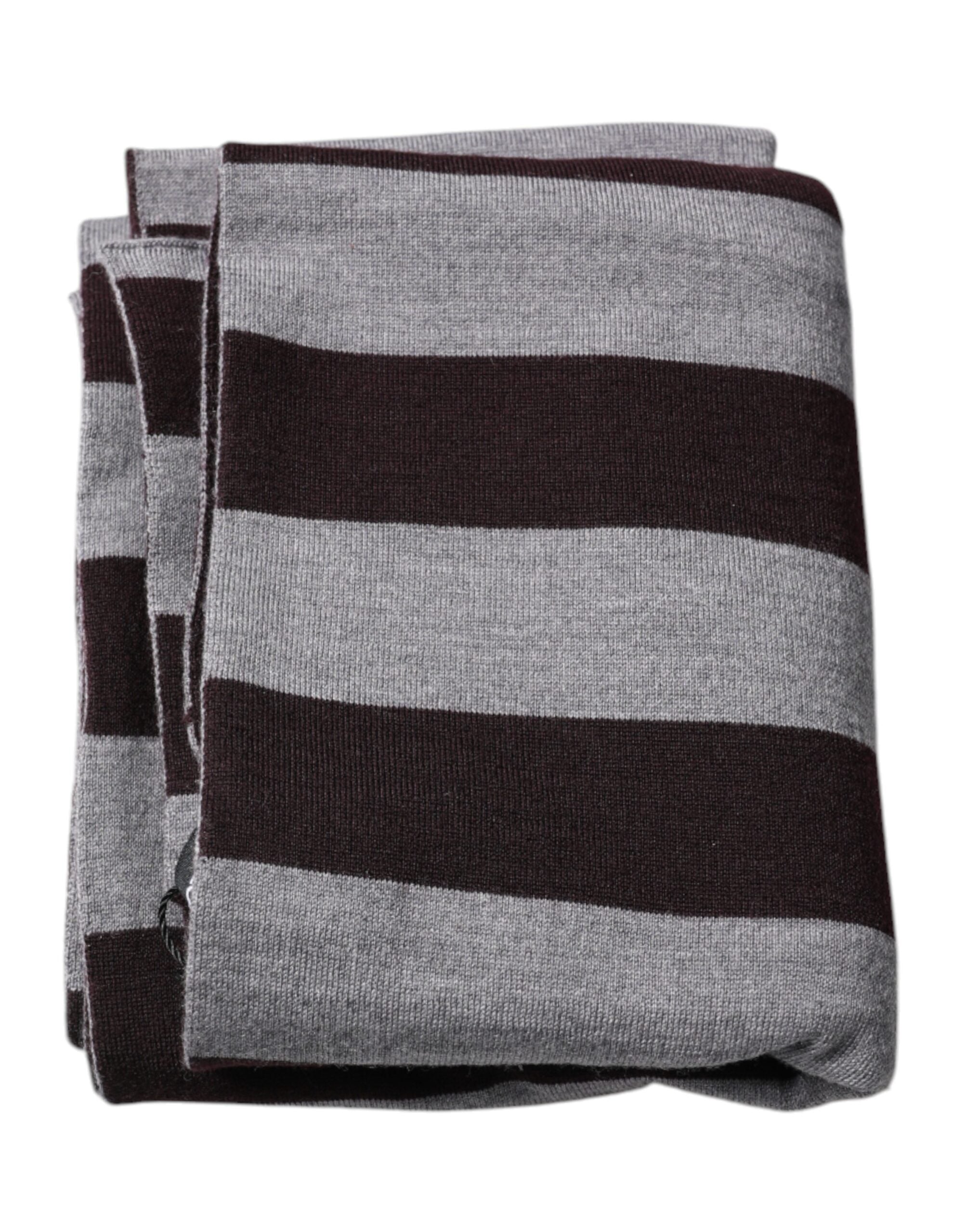 Dolce & Gabbana Black Gray Stripes Wool Neck Wrap Scarf - ACCEXO