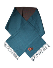 Dolce & Gabbana Blue Green Wool Fringes Wrap Shawl Scarf for Men