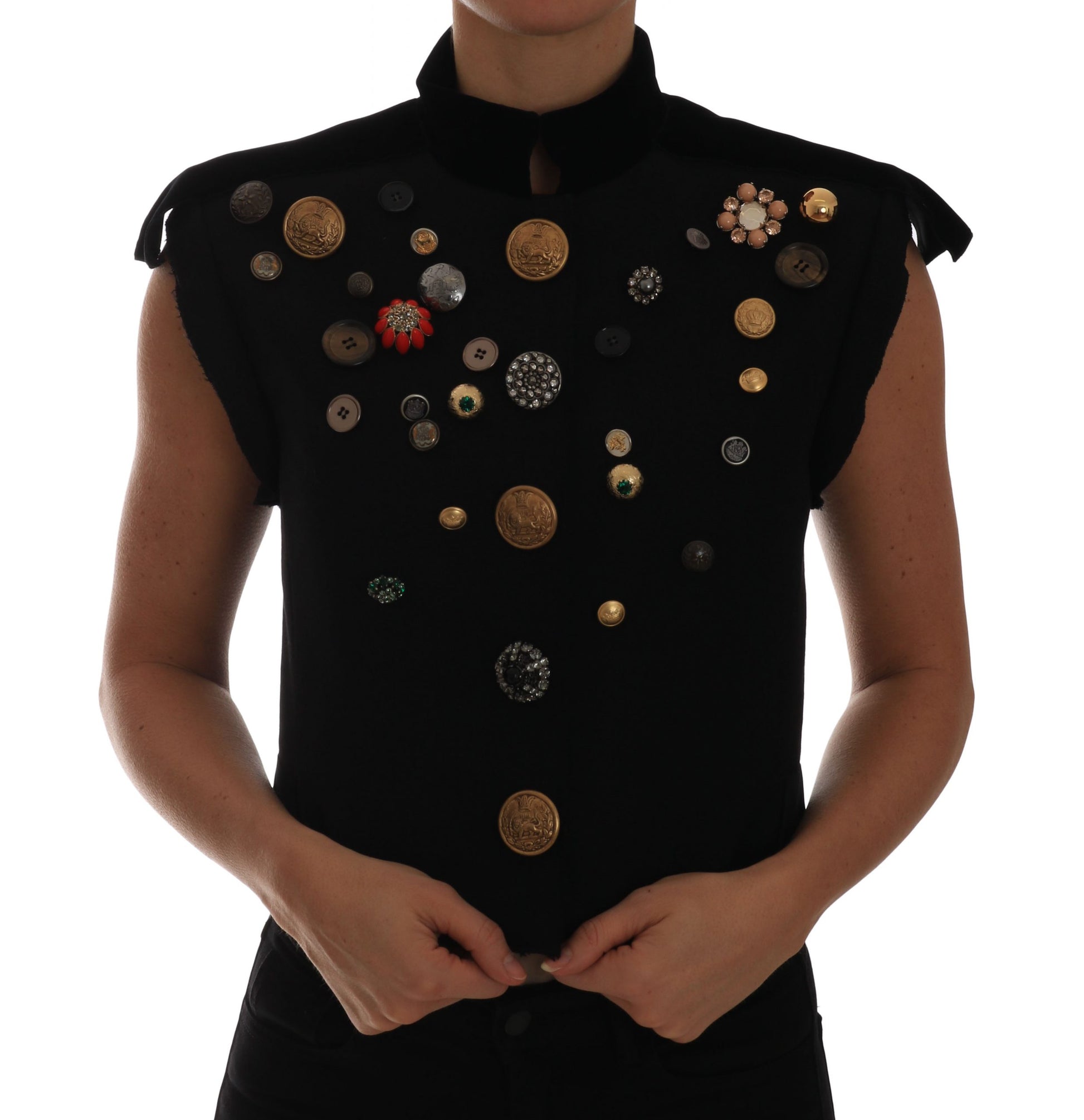 Dolce & Gabbana Embellished Black Military Style Vest - ACCEXO