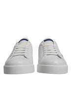 Dolce & Gabbana White Blue Leather Logo Low Top Sneakers Shoes - ACCEXO