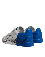 Dolce & Gabbana White Blue Leather Logo Low Top Sneakers Shoes - ACCEXO