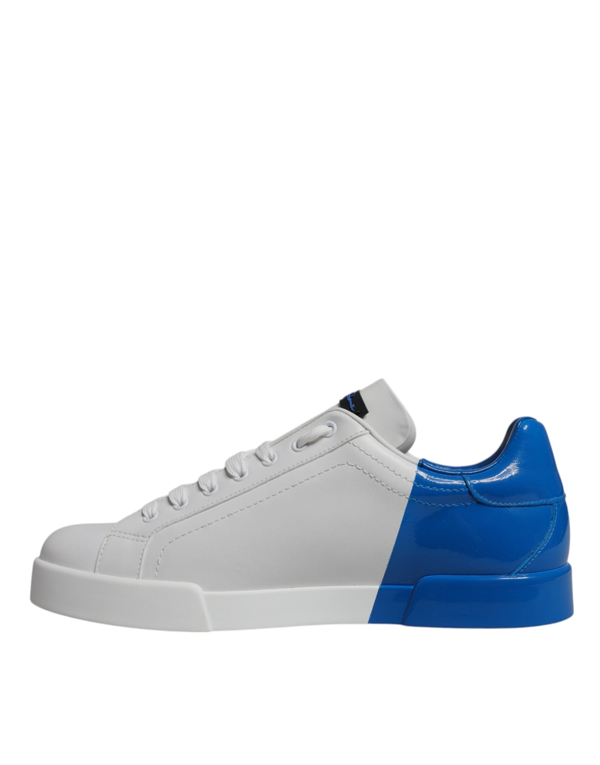 Dolce & Gabbana White Blue Leather Logo Low Top Sneakers Shoes - ACCEXO