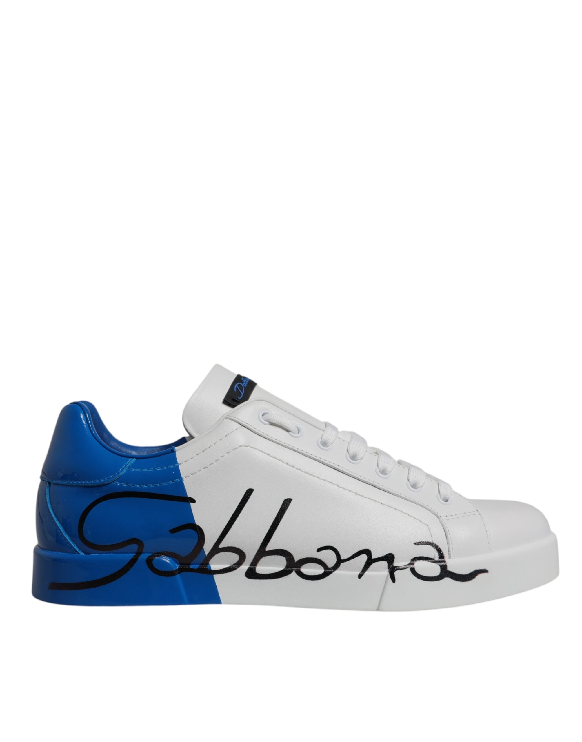Dolce & Gabbana White Blue Leather Logo Low Top Sneakers Shoes - ACCEXO