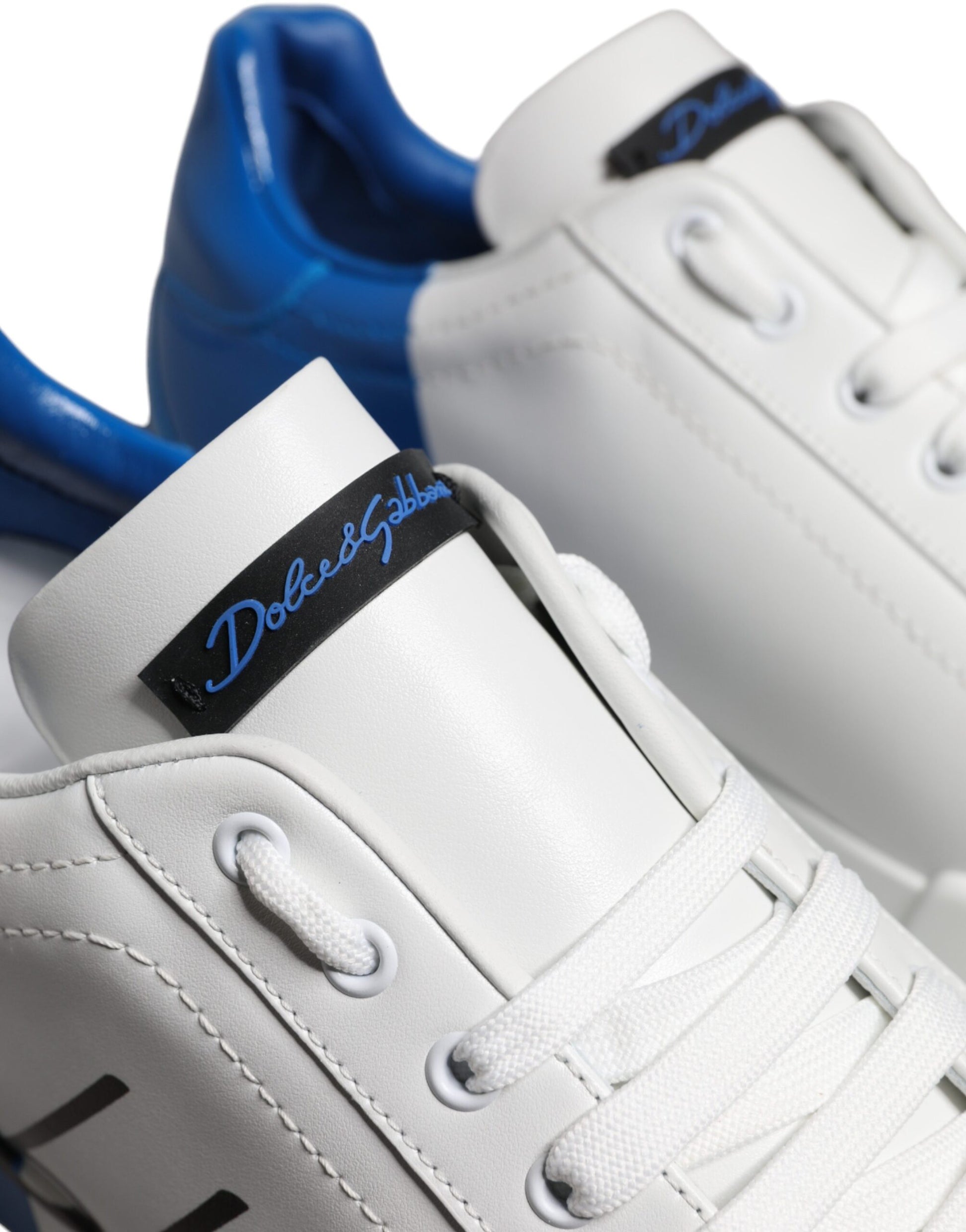 Dolce & Gabbana White Blue Leather Logo Low Top Sneakers Shoes - ACCEXO