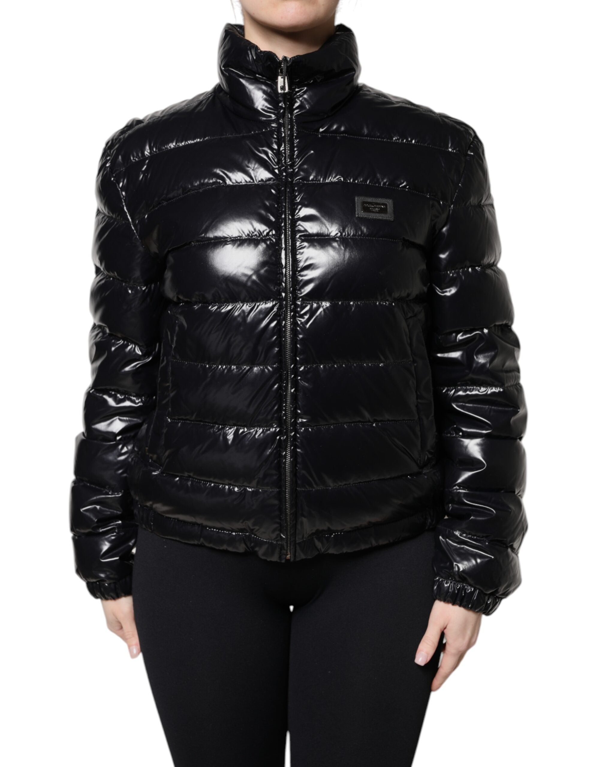 Dolce & Gabbana Black Logo Plaque Full Zip Puffer Jacket for Women