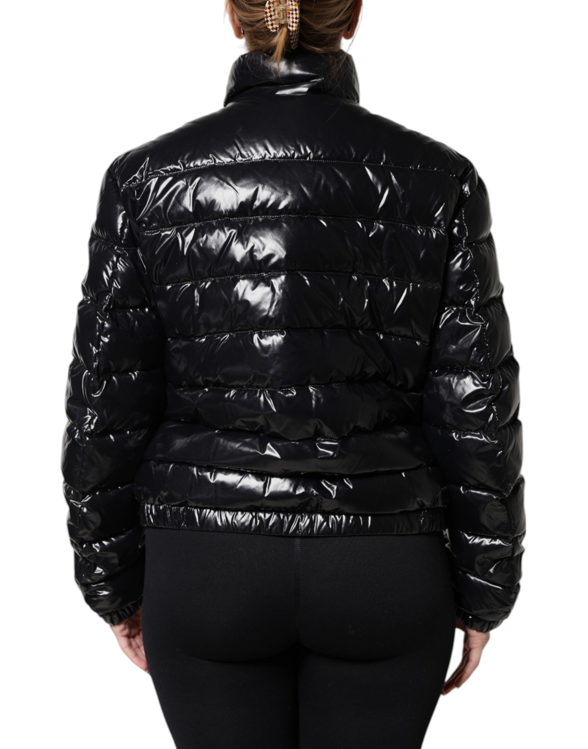Dolce & Gabbana Black Logo Plaque Full Zip Puffer Jacket - ACCEXO