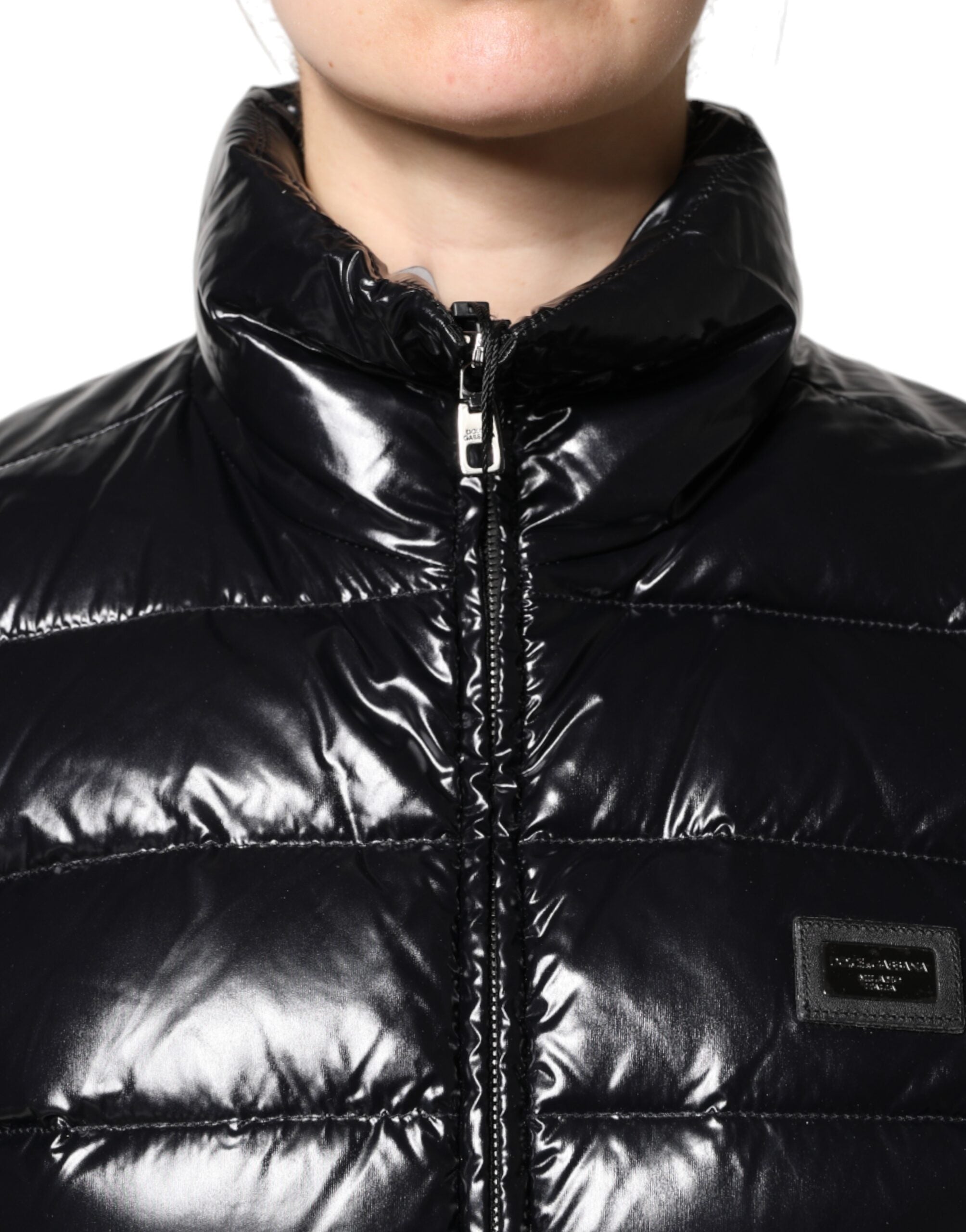 Dolce & Gabbana Black Logo Plaque Full Zip Puffer Jacket - ACCEXO