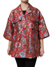 Dolce & Gabbana Red Floral Jacquard Button Down Coat Jacket - ACCEXO