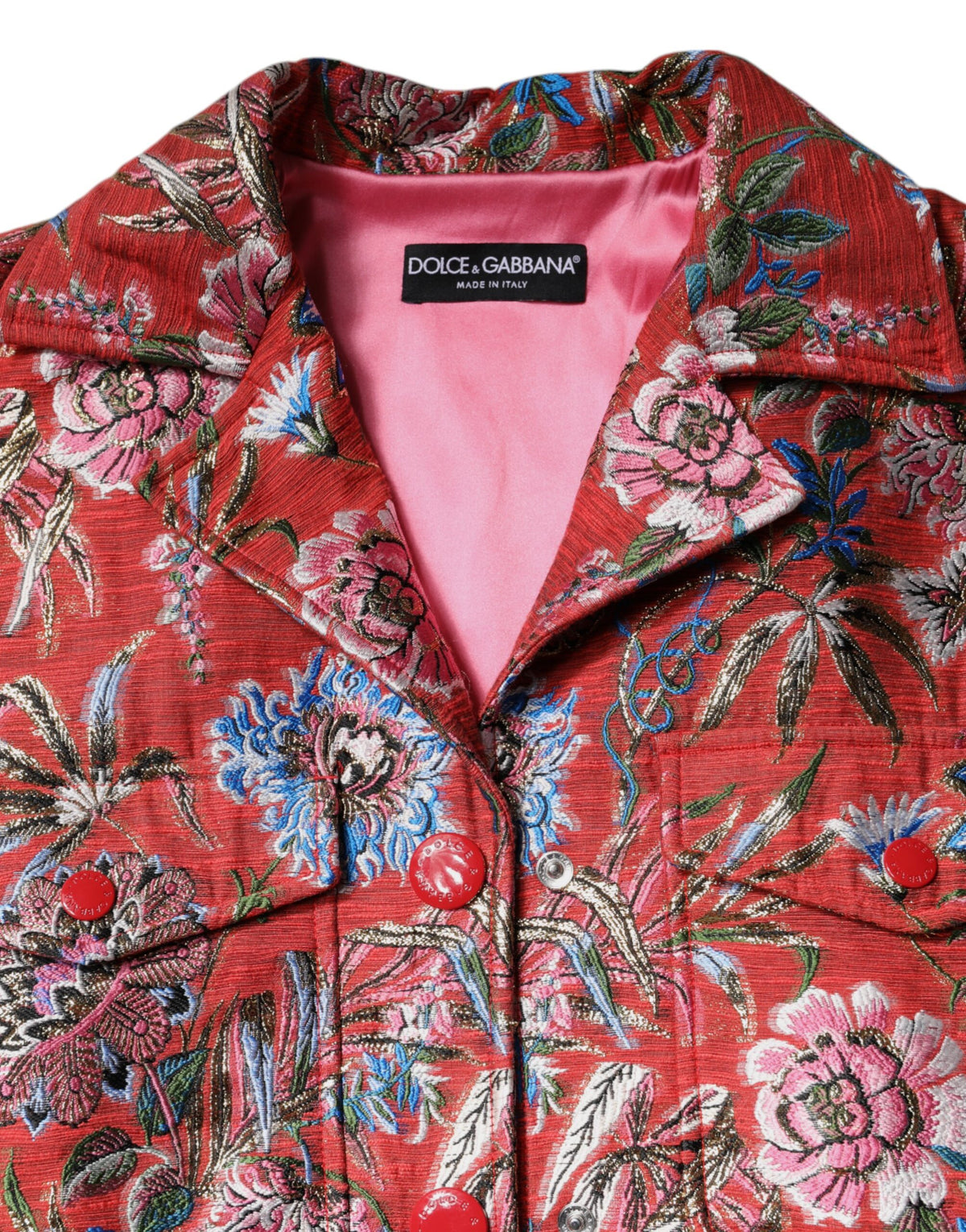 Dolce & Gabbana Red Floral Jacquard Button Down Coat Jacket for Women