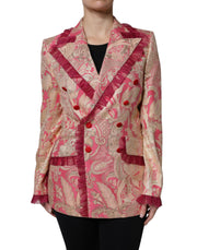 Dolce & Gabbana Pink Gold Jacquard Nylon Coat Blazer Jacket - ACCEXO