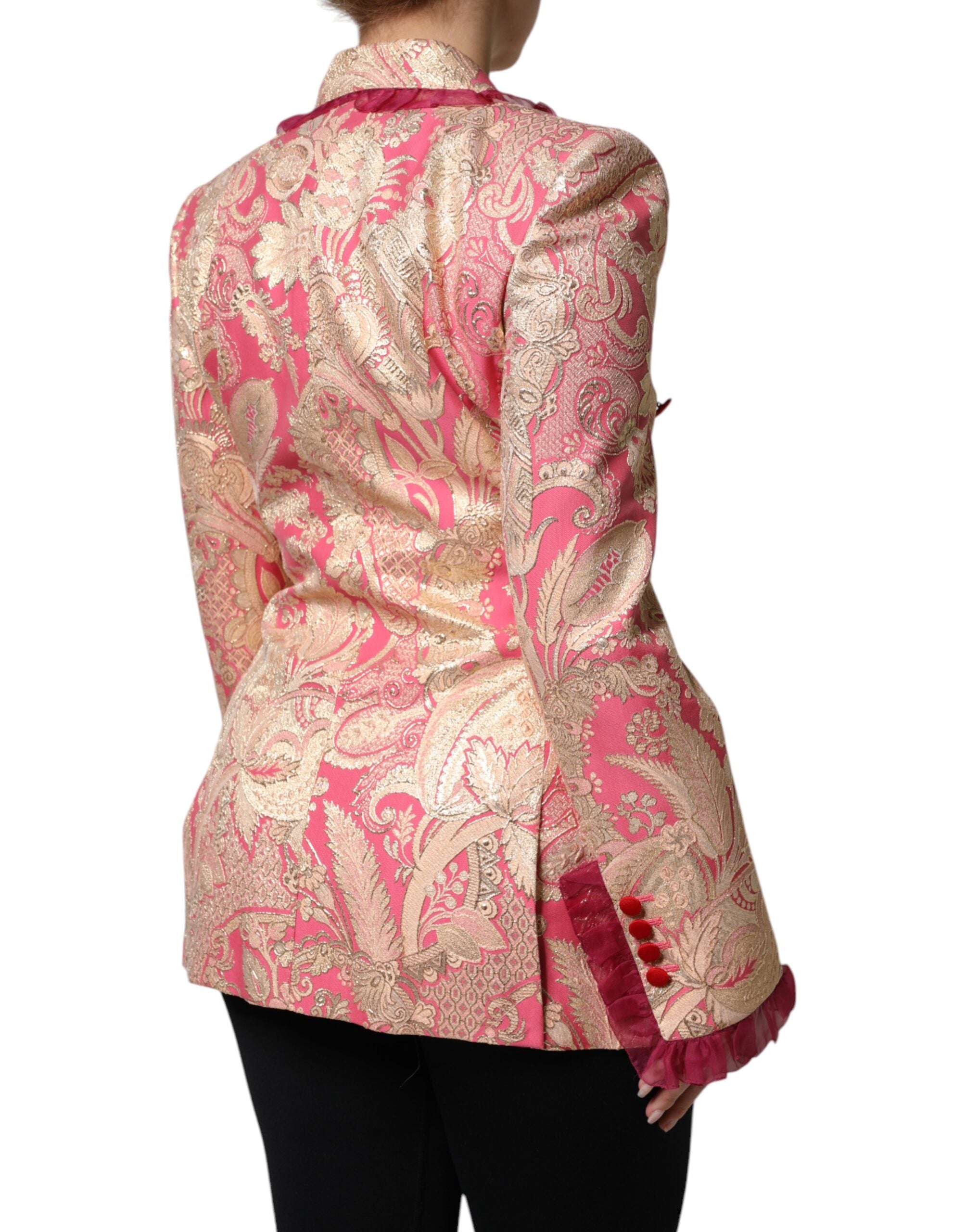 Dolce & Gabbana Pink Gold Jacquard Nylon Coat Blazer Jacket - ACCEXO