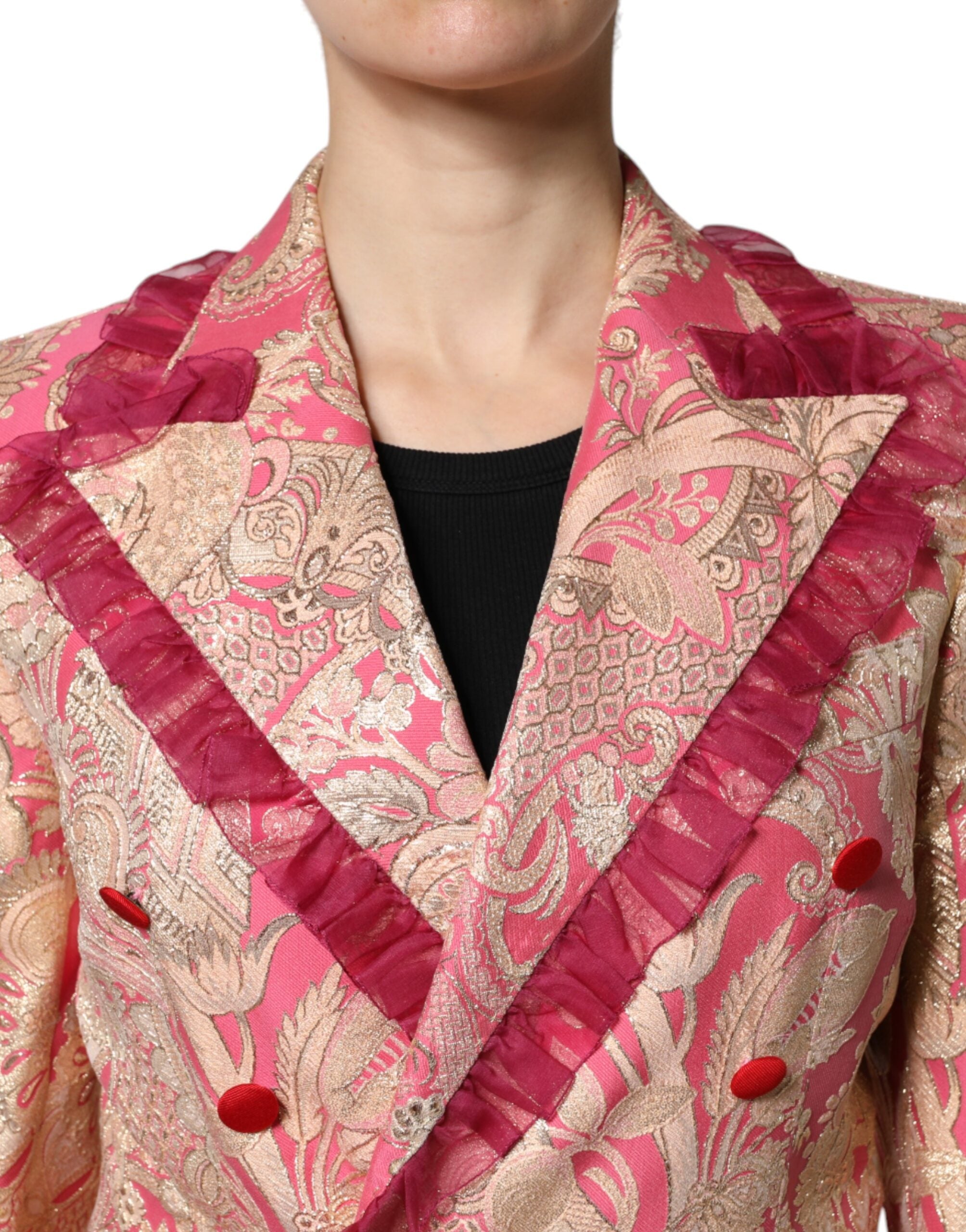 Dolce & Gabbana Pink Gold Jacquard Nylon Coat Blazer Jacket - ACCEXO