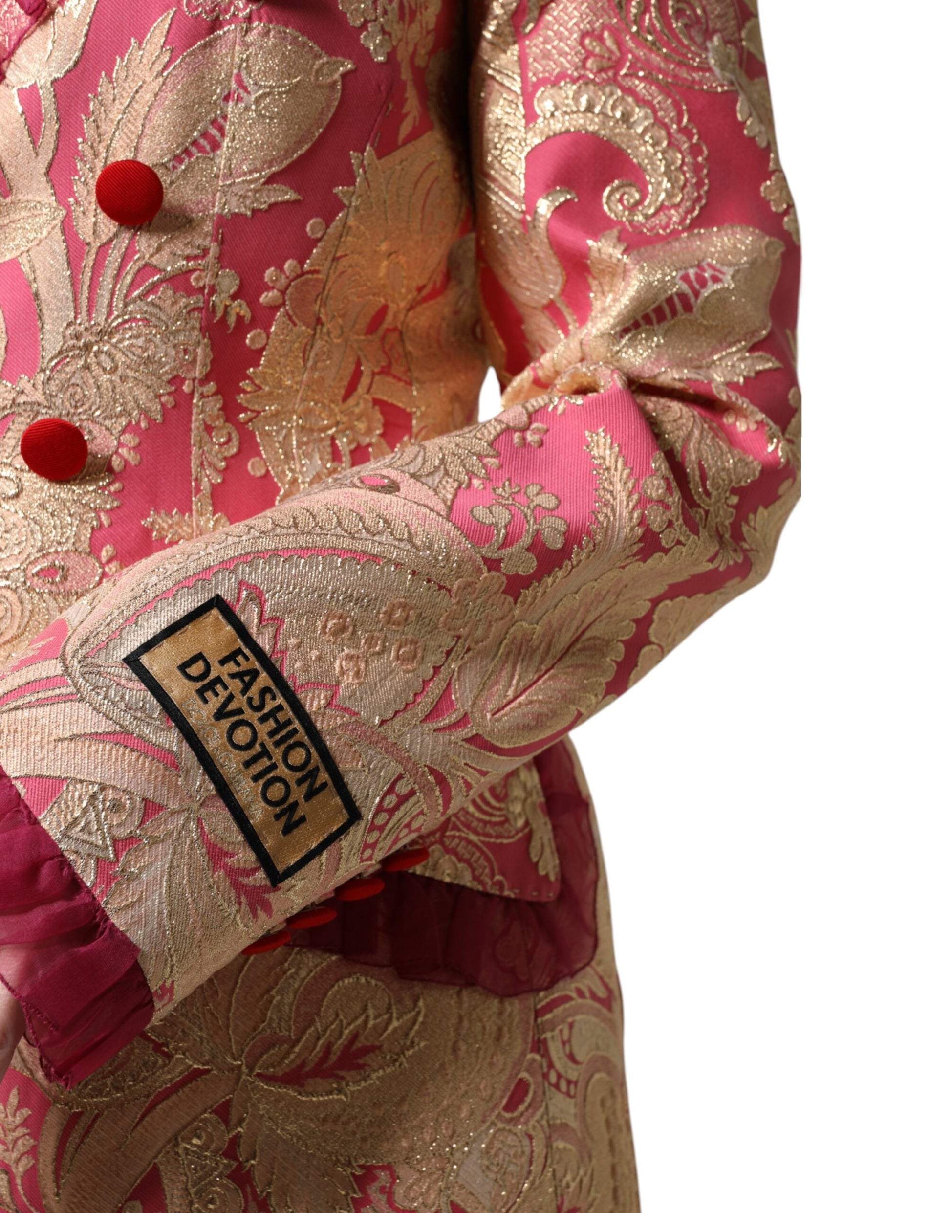 Dolce & Gabbana Pink Gold Jacquard Nylon Coat Blazer Jacket - ACCEXO