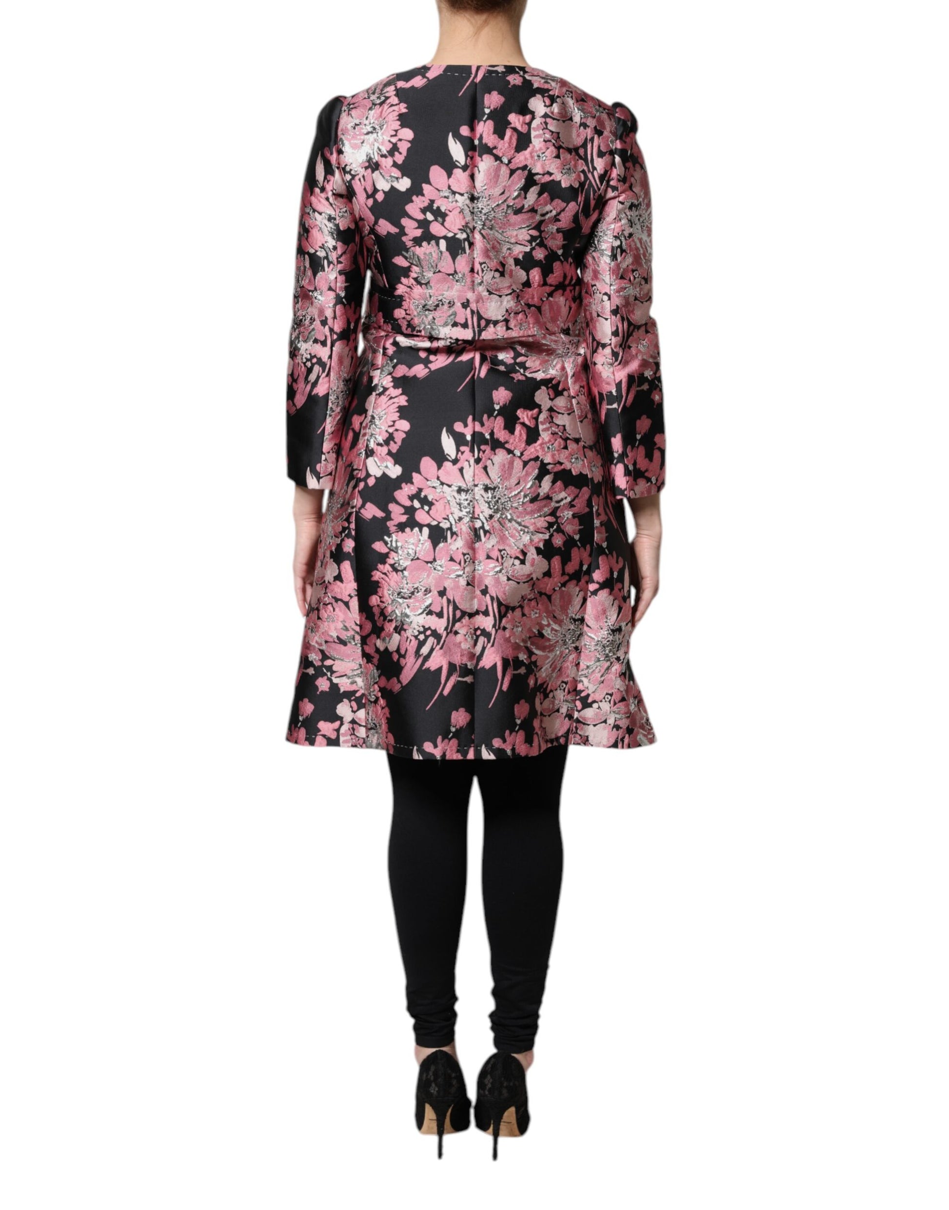 Dolce & Gabbana Pink Black Floral Brocade Trenchcoat Jacket - ACCEXO