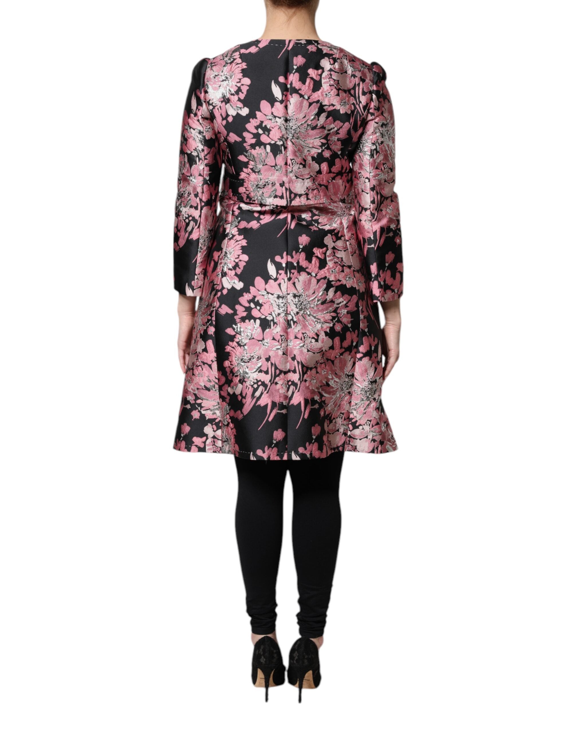 Dolce & Gabbana Pink Black Floral Brocade Trenchcoat Jacket - ACCEXO