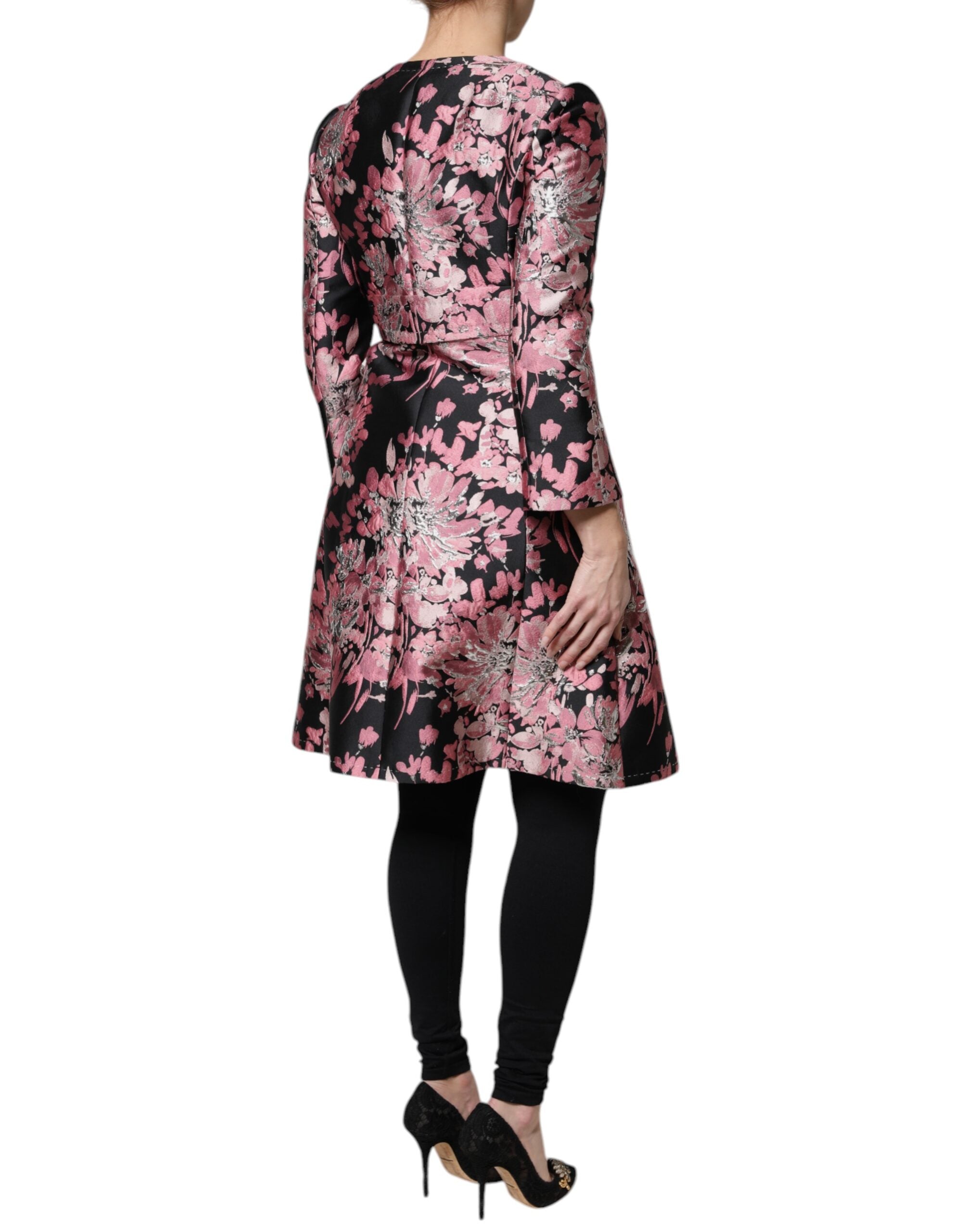 Dolce & Gabbana Pink Black Floral Brocade Trenchcoat Jacket - ACCEXO