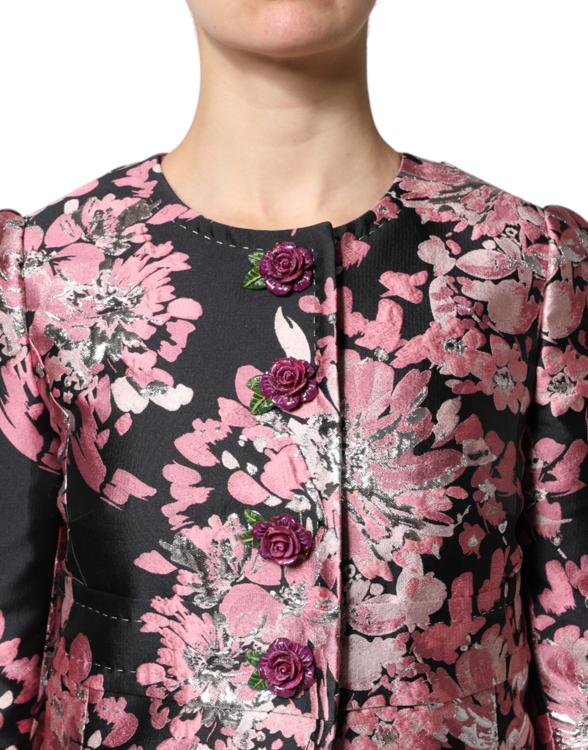 Dolce & Gabbana Pink Black Floral Brocade Trenchcoat Jacket - ACCEXO