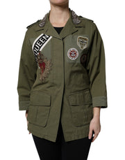 Dolce & Gabbana Military Green Queen Embellished Coat Jacket for Women